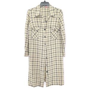 Cardinals Vintage Women’s Button Front Plaid Long Duster Shacket Jacket Medium